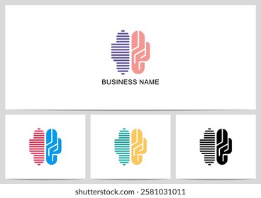 Abstract Modern Brain Shape Geometric Lines Logo Design