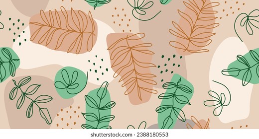 Abstract modern branches and leaves. Leaves pattern. Minimal modern vector design for print, textile, notebooks, pillows, wallpaper.