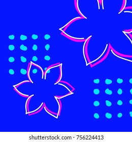 Abstract modern bright background with silhouettes of flowers and hand-painted dots. Vector illustration.