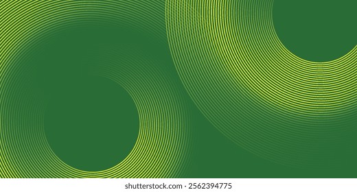 Abstract modern bright green gradient background with glowing neon circle lines element and halftone dots decoration. Trendy simple texture creative design. Suit for presentation, website