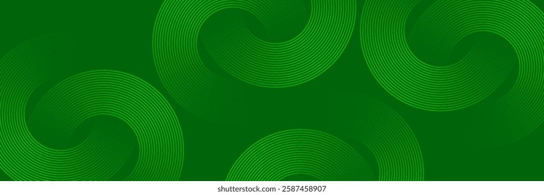 Abstract modern bright green gradient background with glowing neon circle lines element and halftone dots decoration. Trendy simple texture creative design. Suit for presentation, website