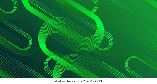 Abstract modern bright green gradient background with glowing neon circle lines element and halftone dots decoration. Trendy simple texture creative design. Suit for presentation, website
