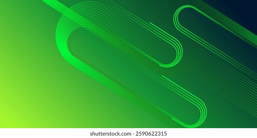 Abstract modern bright green gradient background with glowing neon circle lines element and halftone dots decoration. Trendy simple texture creative design. Suit for presentation, website