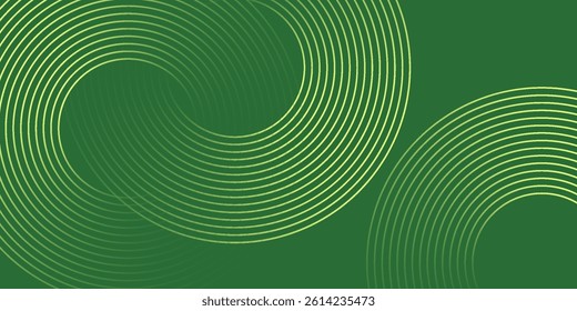 Abstract modern bright green gradient background with glowing neon circle lines element and halftone dots decoration. Trendy simple texture creative design. Suit for presentation, website