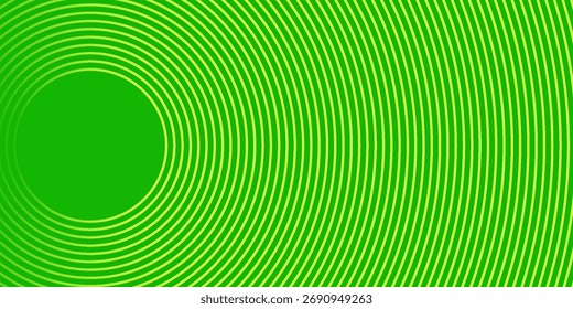 Abstract modern bright green gradient background with glowing neon circle lines element and halftone dots decoration. Trendy simple texture creative design. Suit for presentation, website, brochure