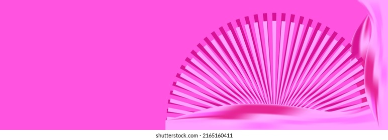 Resumen del fondo rosa brillante moderno con rayos redondos. Lujo de fondo. Pantalla digital de arte geométrico. Afiche, pancarta. Hermoso Volador. Papel de pared futurista. Tarjeta de presentación. Copiar espacio. NFT. Podio.