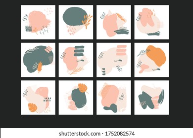 Resumen del fondo de pincel moderno para su diseño. Golpes pintados a mano. conjunto de 12 fondos
