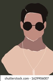 Abstract modern brutal man with sunglasses portrait silhouette. Fashion minimal trendy people face in paper cut mosaic flat style. Trendy art minimal poster print. Vector hand drawn illustration