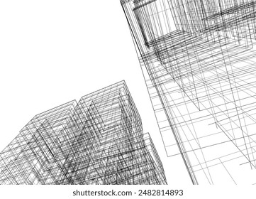 Abstractas edificio moderno. Boceto de concepto de arquitectura. 