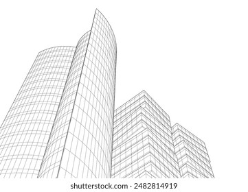 Abstract modern building. Architecture concept sketch. 