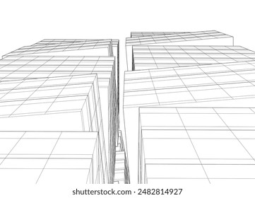 Abstract modern building. Architecture concept sketch. 