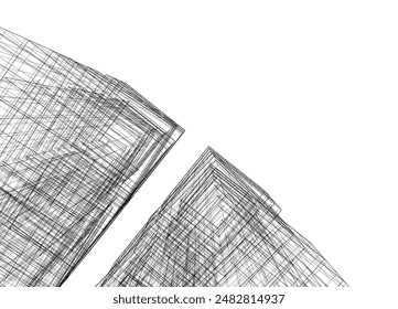 Abstraktes modernes Gebäude. Architekturkonzept-Skizze. 