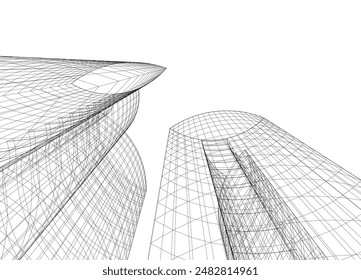 Abstract modern building. Architecture concept sketch. 