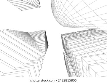 Abstract modern building. Architecture concept sketch. 