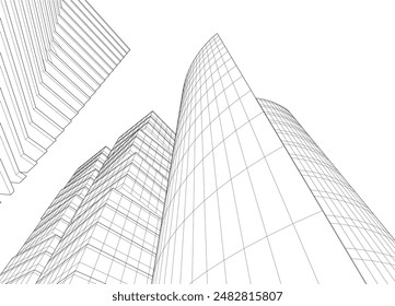 Abstract modern building. Architecture concept sketch. 