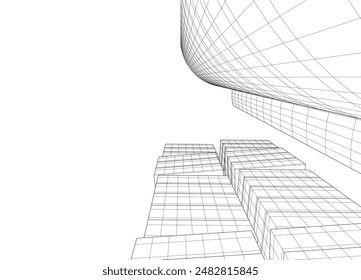 Abstraktes modernes Gebäude. Architekturkonzept-Skizze. 