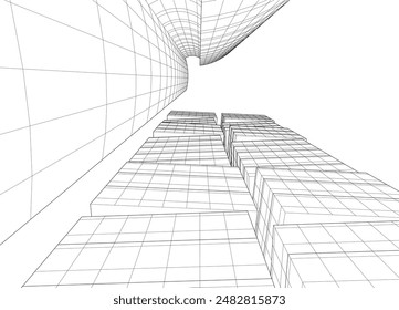 Abstract modern building. Architecture concept sketch. 