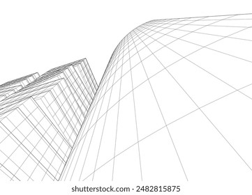 Abstraktes modernes Gebäude. Architekturkonzept-Skizze. 
