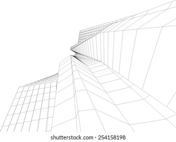 Abstract modern building. Architecture concept sketch. 