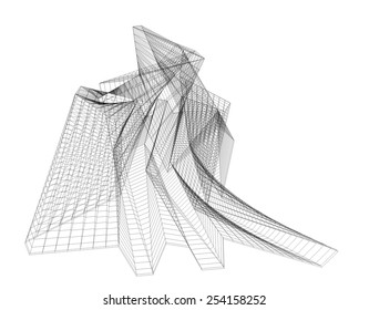 Abstract modern building. Architecture concept sketch. 
