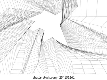 Abstract modern building. Architecture concept sketch. 