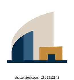 Abstract modern building flat vector illustration, contemporary architectural icon, futuristic city landmark, and urban construction design