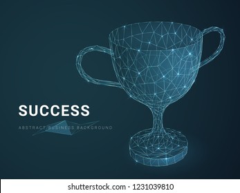 Abstract modern business background depicting success with stars and lines in shape of a trophy on blue background.