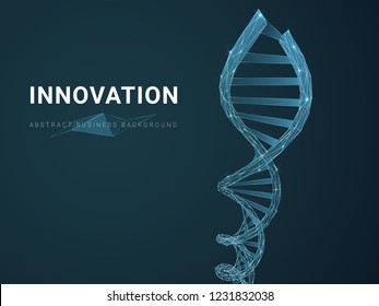 Abstract modern business background depicting innovation with stars and lines in shape of a DNA double helix on blue background.