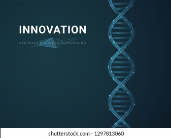 Abstract modern business background depicting innovation with stars and lines in shape of a DNA double helix on blue background.