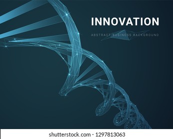 Abstract modern business background depicting innovation with stars and lines in shape of a DNA double helix on blue background.