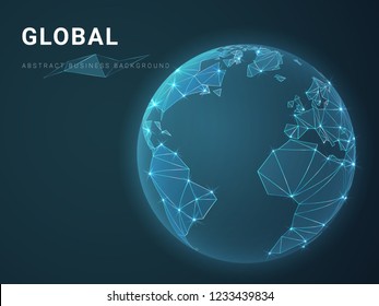 Abstract modern business background vector depicting globality with stars and lines in shape of a Planet Earth on blue background.