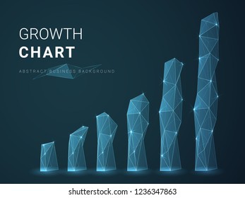 Abstract modern business background vector depicting growth chart with stars and lines in shape of a bar chart on blue background.