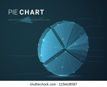 Abstract modern business background vector depicting pie chart with stars and lines in shape of a circle graph on blue background.