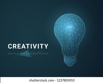 Abstract modern business background vector depicting creativity with stars and lines in shape of a light bulb on blue background.