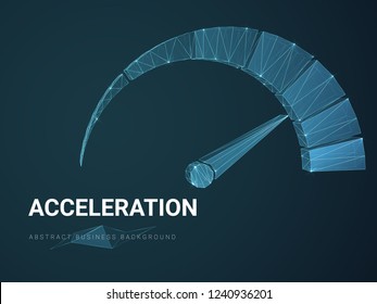 Abstract modern business background vector depicting acceleration with stars and lines in shape of a speedometer on blue background.