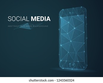Abstract modern business background vector depicting social media with stars and lines in shape of a mobile phone on blue background.