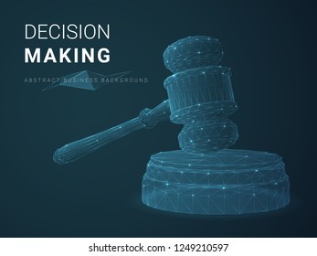 Abstract modern business background vector depicting decision making with stars and lines in shape of a jury hammer on blue background.