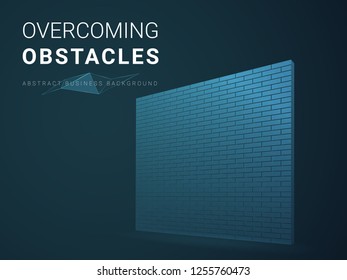 Abstract modern business background vector depicting overcoming obstacles in shape of a brick wall on blue background.