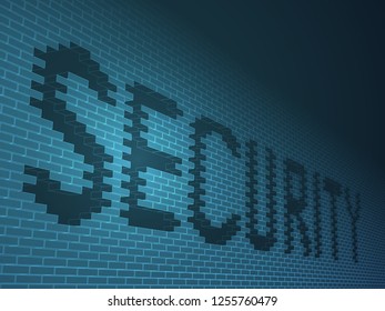 Abstract modern business background vector of a brick wall with holes depicting a security sign on blue background.