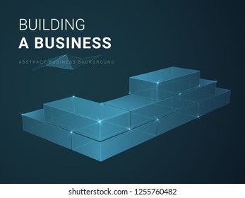 Abstract modern business background vector depicting building a business with stars and lines in shape of a brick wall on blue background.