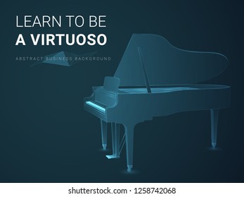 Abstract modern business background vector depicting virtuosity in shape of a grand piano on blue background.
