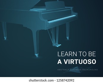 Abstract modern business background vector depicting virtuosity in shape of a grand piano on blue background.