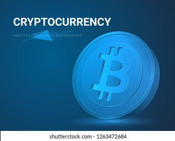 Abstract modern business background vector depicting cryptocurrency in shape of a bitcoin on blue background.