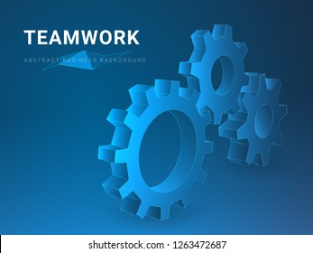 Abstrakter, moderner Unternehmenshintergrund, der Teamwork in Form von Zahnrädern auf blauem Hintergrund darstellt.