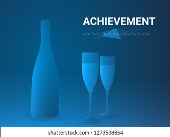 Abstract modern business background vector depicting achievement in shape of a champagne wine with two glasses on blue background.