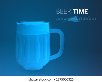 Abstract modern business background vector depicting beer time in shape of beer mug on blue background.