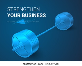 Abstract modern business background vector depicting strengthening your business in shape of a barbell on blue background.