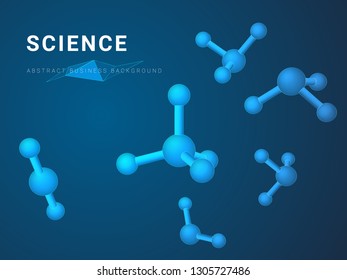 Abstract modern business background vector depicting science in shape of molecules on blue background.