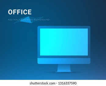 Abstract modern business background vector depicting office in shape of a computer screen on blue background.