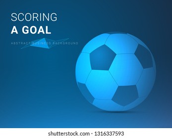 Abstract modern business background vector depicting scoring a goal in shape of a football on blue background.